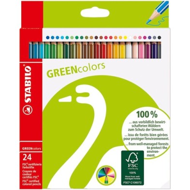 Materiais Belas Artes - STABILO GreenColors caixa 24 lápis cores sortidas | totenart.com