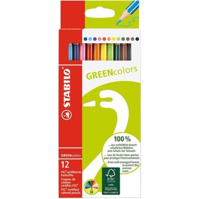 Materiais Belas Artes - STABILO GreenColors caixa 12 lápis cores sortidas | totenart.com