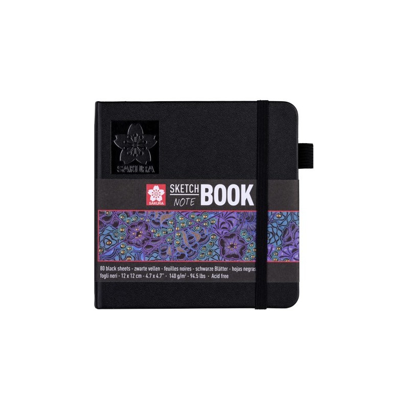 Materiais Belas Artes - Bloco Sakura folhas pretas, 12x12, banda elastica, 80 f, 140 gr.   | totenart.com