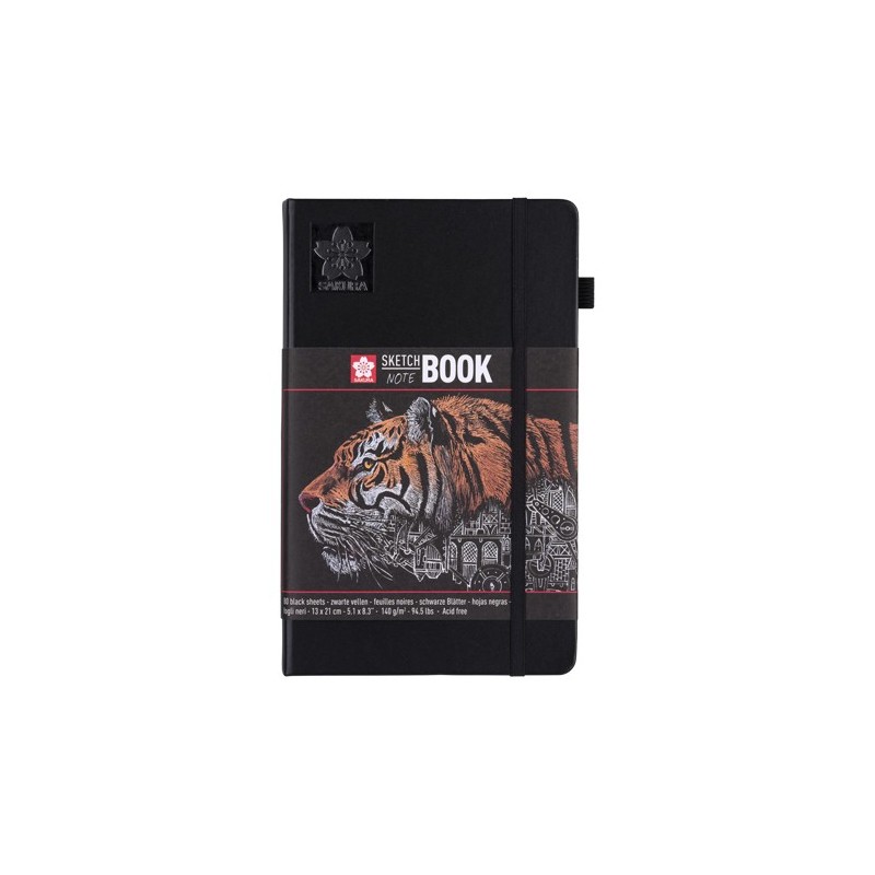 Materiais Belas Artes - Bloco Sakura folhas pretas, 13x21, banda elastica, 80 f, 140 gr.   | totenart.com