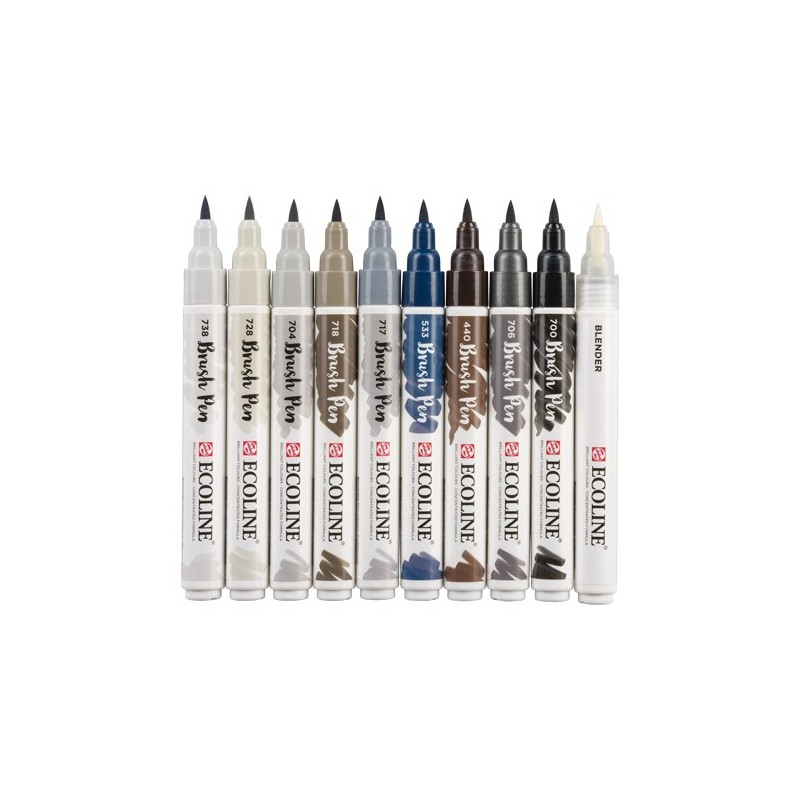 Materiais Belas Artes - Set Marcador Aquarela Ecoline Brush Pen 10 ud CINZENTO | totenart.com