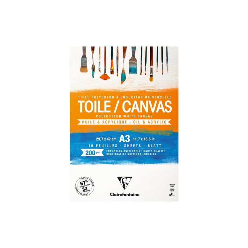 Materiais Belas Artes - \nBloco Tela preparada para óleo e acrílico A3, 200 gr. 10 f. Clairefontaine  | totenart.com