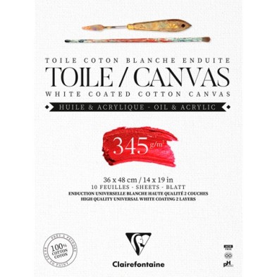 Materiais Belas Artes - \nBloco Tela preparada para óleo e acrílico 36x48cm, 345 gr. 10 f. Clairefontaine  | totenart.com