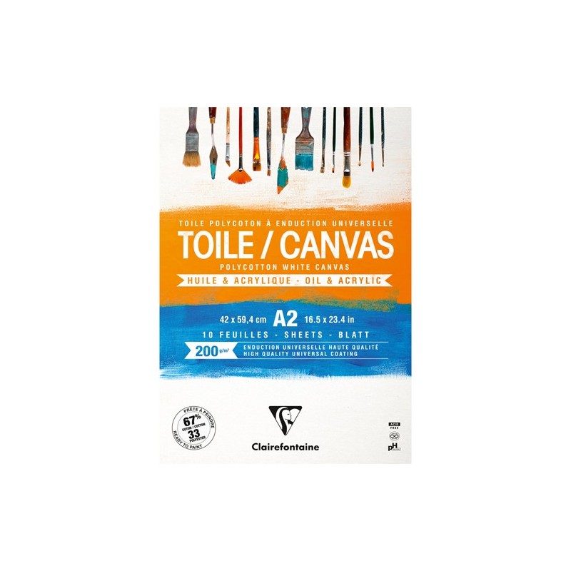 Materiais Belas Artes - Bloco Tela preparada para óleo e acrílico A2, 200 gr. 10 f. Clairefontaine  | totenart.com