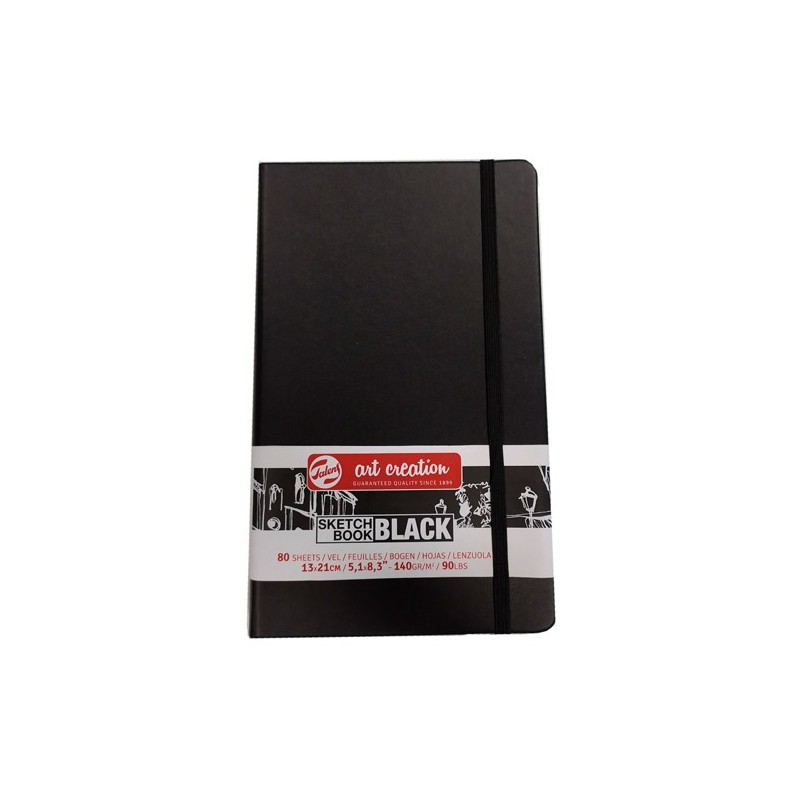 Materiais Belas Artes - Bloco ArtCreation folhas pretas, 13x21, banda elastica, 80 f, 140 gr.   | totenart.com