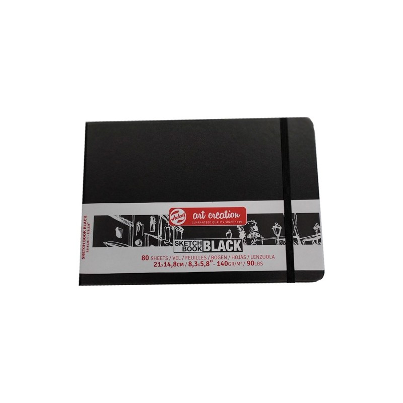 Materiais Belas Artes - Bloco ArtCreation folhas pretas, 21x14,8, banda elastica, 80 f, 140 gr.   | totenart.com