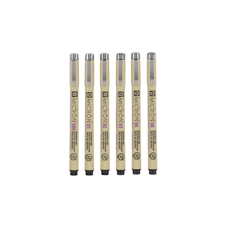 Set 6 rotuladores negros Pigma Micron Sakura (005, 01, 02, 03, 04 y 05) - totenart.com