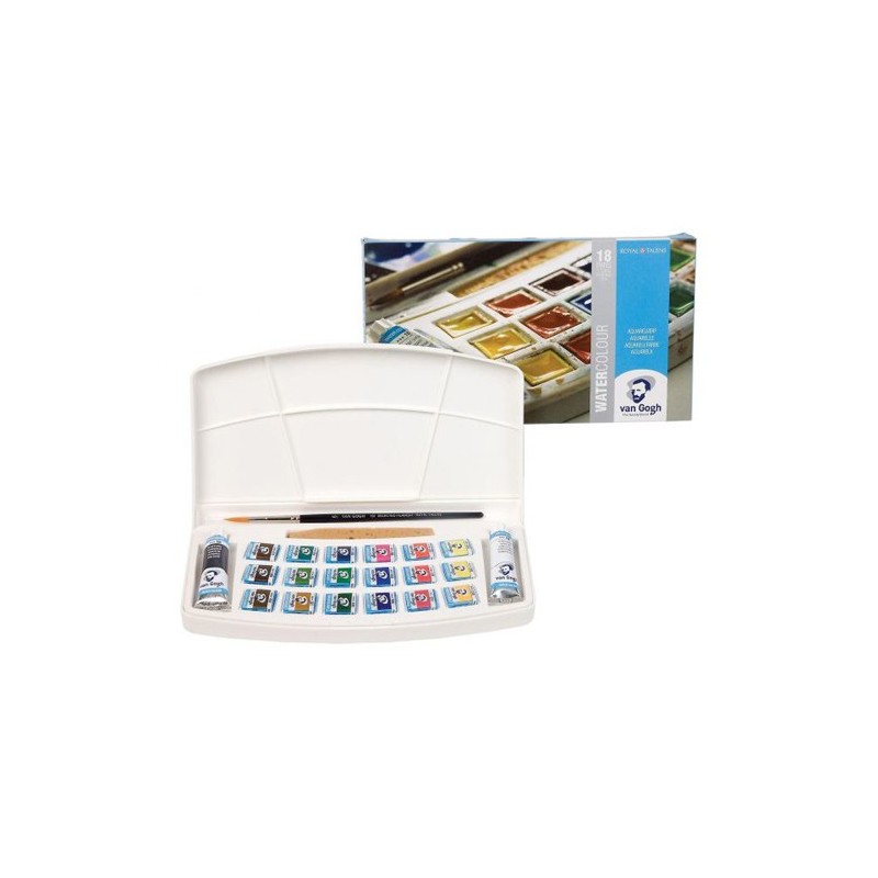 Materiais Belas Artes - Caixa Aquarela Van Gogh 18 1/2 godets, 2 tubos 10 ml. & pincel | totenart.com\n