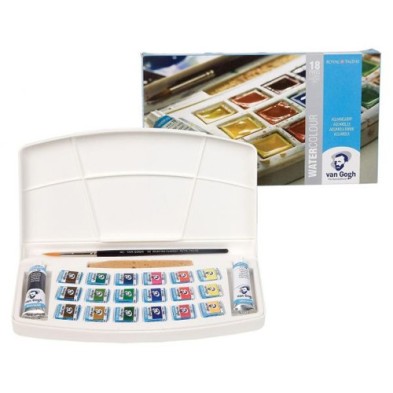 Materiais Belas Artes - Caixa Aquarela Van Gogh 18 1/2 godets, 2 tubos 10 ml. & pincel | totenart.com\n