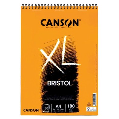 Materiais Belas Artes - Bloco Canson XL de Ilustração Bristol, 50 folhas, 180 g, A4 (anéis) | totenart.com