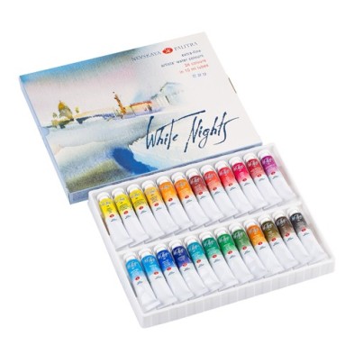 Materiais Belas Artes - Conjunto de 24 tubos de aquarela 10 ml, White Nights | totenart.com