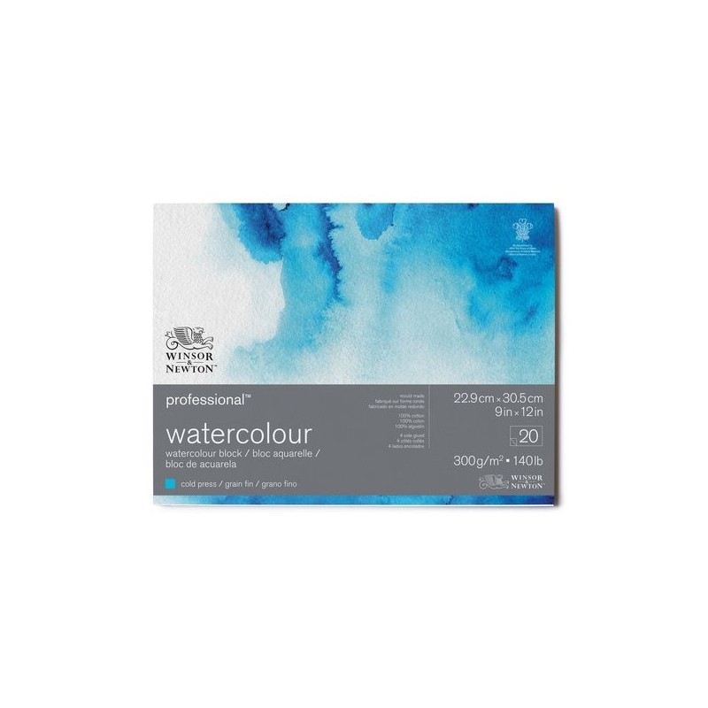 Materiais Belas Artes - Bloco acuarela, 20 f, 300 g, 22,9 x 30,5 cm, Winsor&Newton | totenart.com