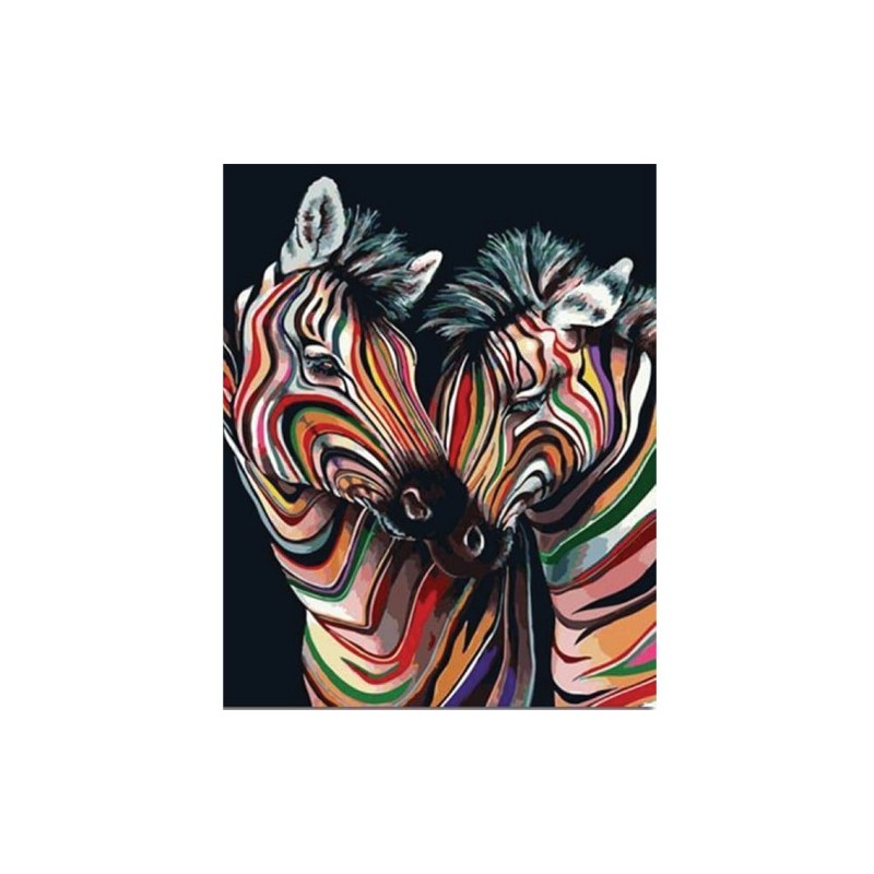 Materiais Belas Artes - Caixa kit pintura por números \"Couple de Zèbres colorés\", 40x50cm, Figured\'Art | totenart.com