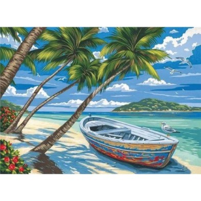 Materiais Belas Artes - Caixa kit pintura por números \"Barque sous les Cocotierse\", 40x50cm, Figured\'Art | totenart.com