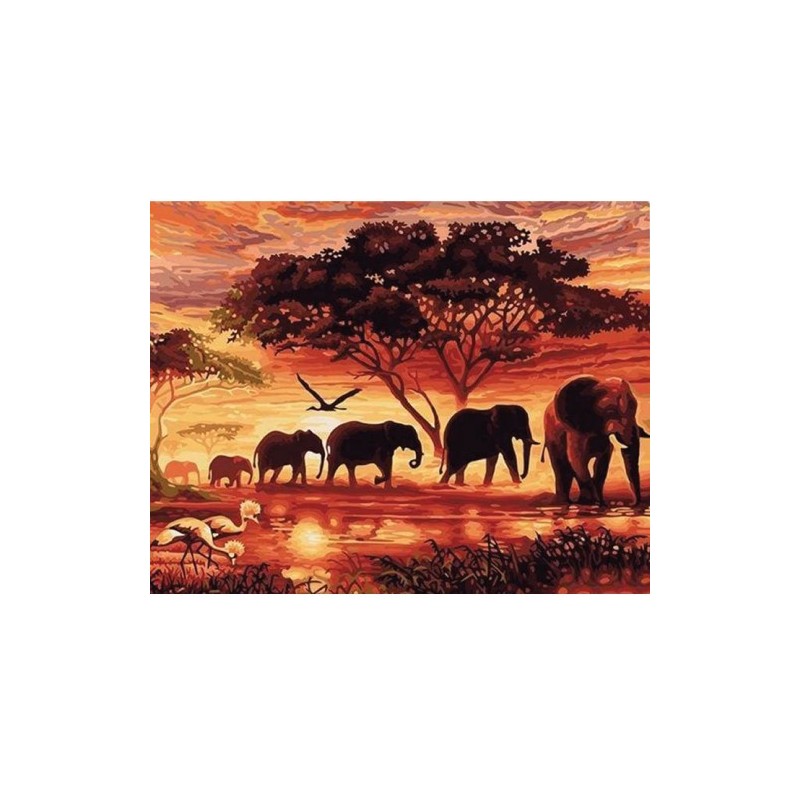 Materiais Belas Artes - Caixa kit pintura por números \"Eléphants au Coucher\", 40x50cm, Figured\'Art | totenart.com