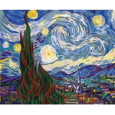 Materiais Belas Artes - Caixa kit pintura por números \"Van Gogh Nuit Etoilée\", 40x50cm, Figured\'Art | totenart.com