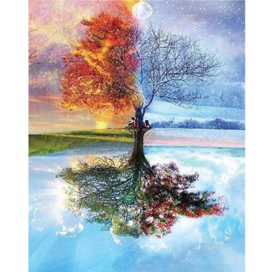 Materiais Belas Artes - Caixa kit pintura por números \"Arbre 4 Saisons\", 40x50cm, Figured\'Art | totenart.com