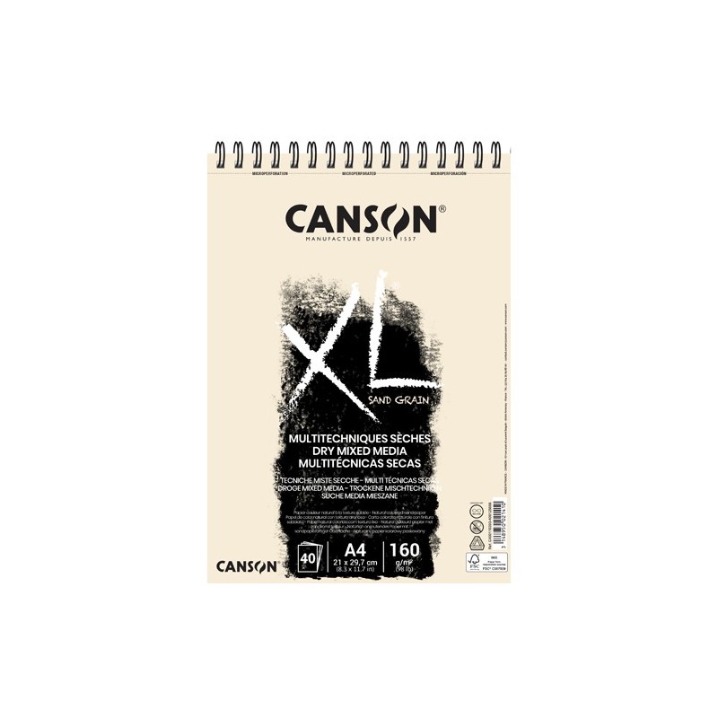 Materiais Belas Artes - Bloco Canson XL Sand Grain natural, 40 folhas, 160 g, A4 (anéis) | totenart.com