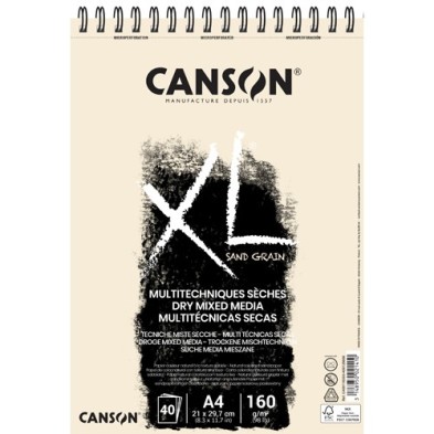 Materiais Belas Artes - Bloco Canson XL Sand Grain natural, 40 folhas, 160 g, A4 (anéis) | totenart.com
