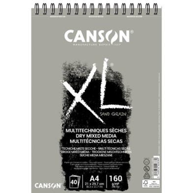 Materiais Belas Artes - Bloco Canson XL Sand Grain cinza, 40 folhas, 160 g, A4 (anéis) | totenart.com