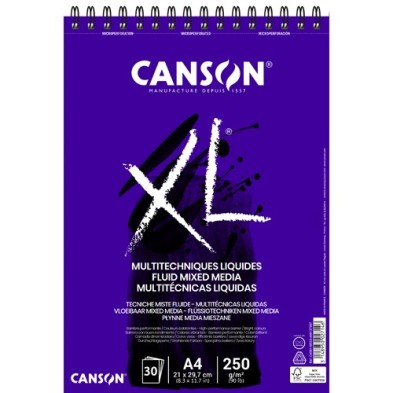 Materiais Belas Artes - Bloco Canson XL Multitécnica Líquida, 30 folhas, 250 g, A4 (anéis) | totenart.com