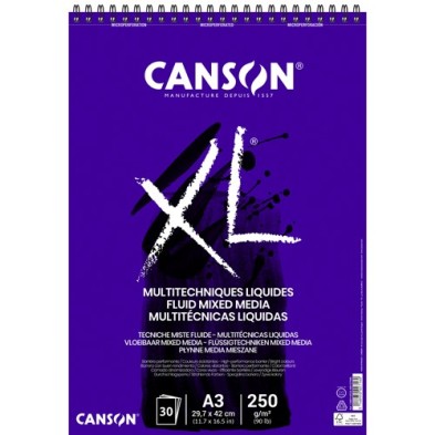 Materiais Belas Artes - Bloco Canson XL Multitécnica Líquida, 30 folhas, 250 g, A3 (anéis) | totenart.com