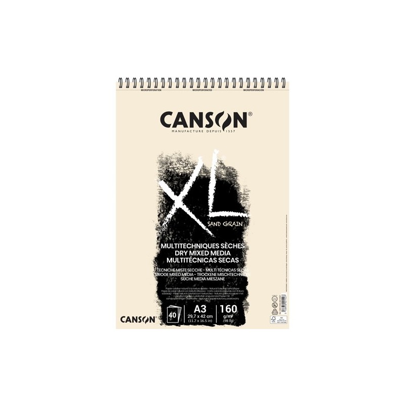 Materiais Belas Artes - Bloco Canson XL Sand Grain natural, 40 folhas, 160 g, A3 (anéis) | totenart.com