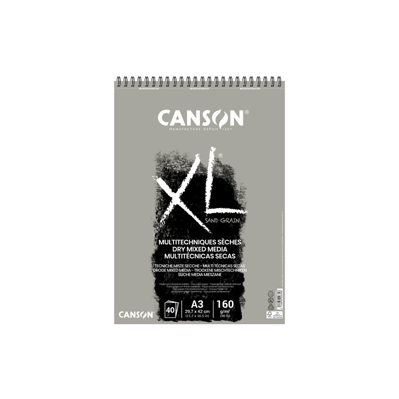 Materiais Belas Artes - Bloco Canson XL Sand Grain cinza, 40 folhas, 160 g, A3 (anéis) | totenart.com
