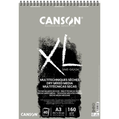 Materiais Belas Artes - Bloco Canson XL Sand Grain cinza, 40 folhas, 160 g, A3 (anéis) | totenart.com