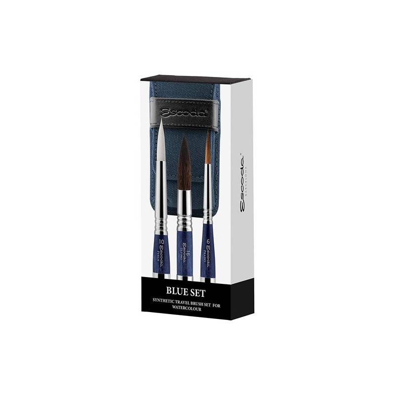 Materiais Belas Artes - Bolsa com 3 escovas de viagem azul Escoda\n | totenart.com