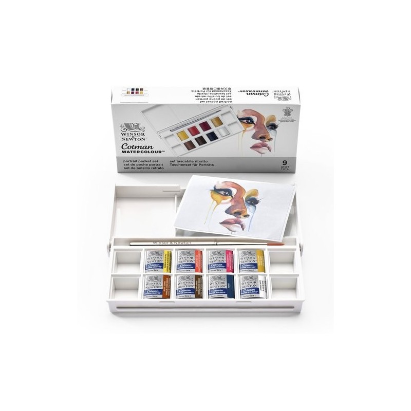 Materiais Belas Artes - Caixa 8 aquarelas Cotman 1/2 godet e pincel Winsor & Newton, Retrato | totenart.com\n