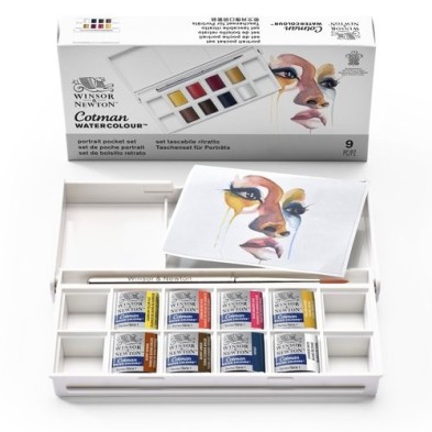 Materiais Belas Artes - Caixa 8 aquarelas Cotman 1/2 godet e pincel Winsor & Newton, Retrato | totenart.com\n