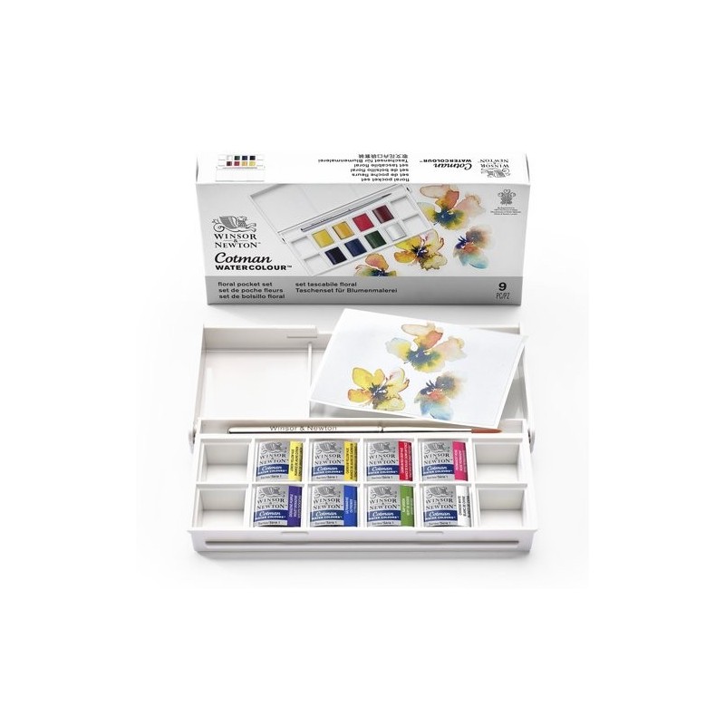 Materiais Belas Artes - Caixa 8 aquarelas Cotman 1/2 godet e pincel Winsor & Newton, Floral | totenart.com\n