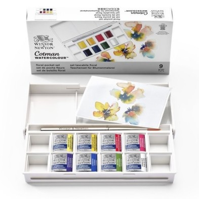 Materiais Belas Artes - Caixa 8 aquarelas Cotman 1/2 godet e pincel Winsor & Newton, Floral | totenart.com\n