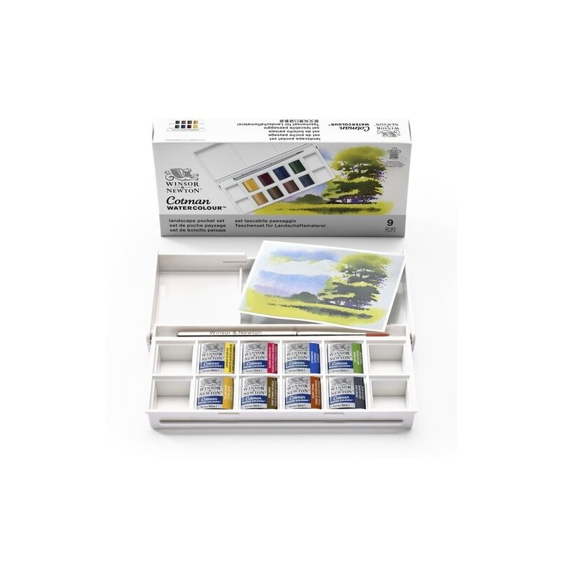Materiais Belas Artes - Caixa 8 aquarelas Cotman 1/2 godet e pincel Winsor & Newton, Paisagem | totenart.com\n