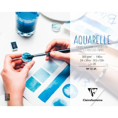 Materiais Belas Artes - Bloco Aquarela 24x30 cm. 300 gr. 20 f. Grano Fino. Clairefontaine | totenart.com
