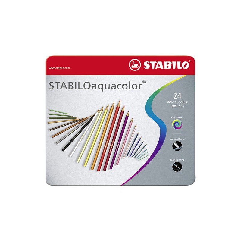 Materiais Belas Artes - STABILO Aquacolor caixa de metal 24 lápis cores aquarela sortidas | totenart.com