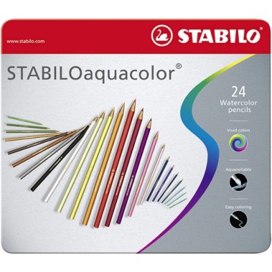 Materiais Belas Artes - STABILO Aquacolor caixa de metal 24 lápis cores aquarela sortidas | totenart.com