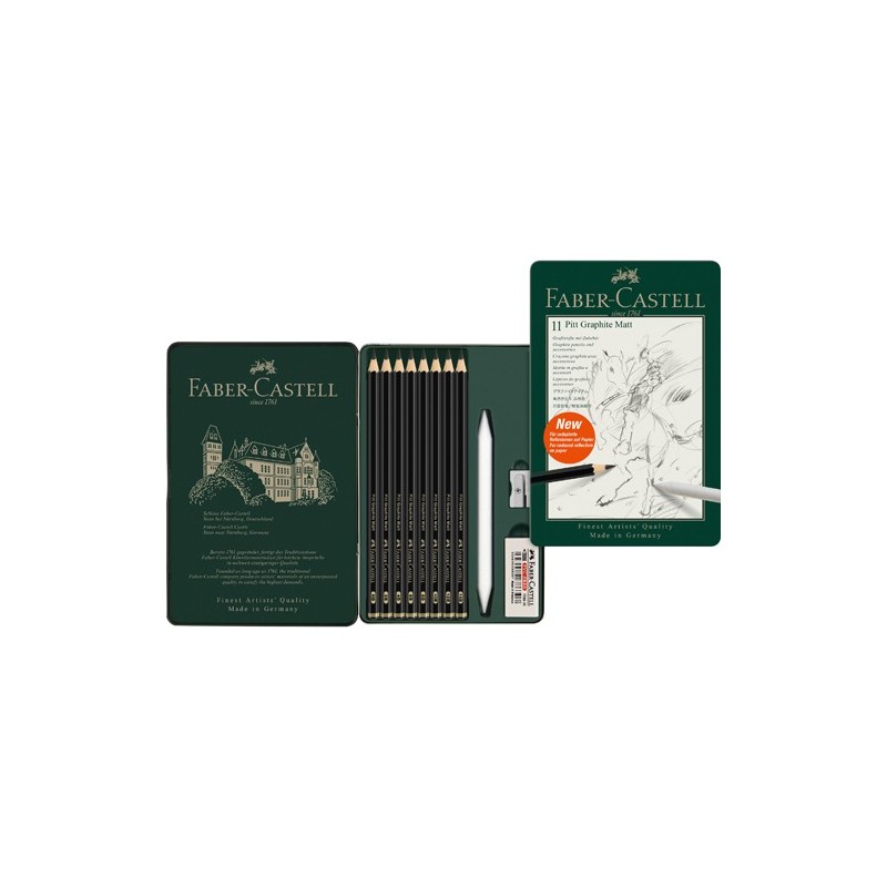 Materiais Belas Artes - Caixa metal 8 lapis grafite Matt + Acessórios, Faber-Castell | totenart.com