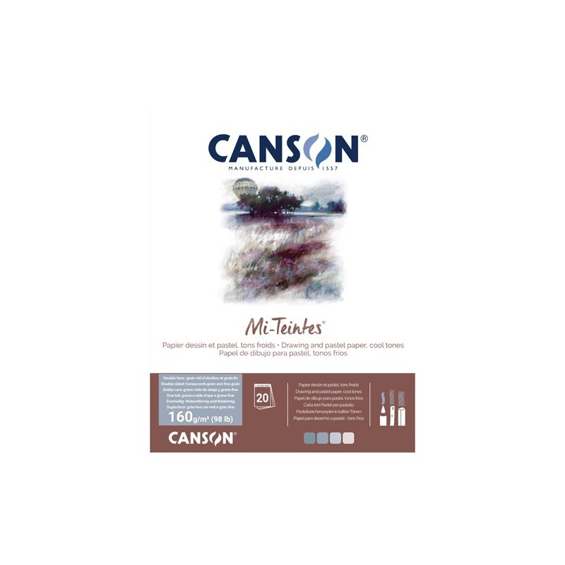 Materiais Belas Artes - Bloc Canson Mi-Teintes, cores cinza e azul, 20 f. 160 gr 32x41 cm, colado | totenart.com