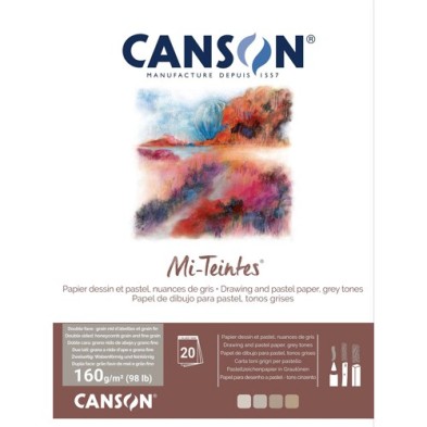 Materiais Belas Artes - Bloc Canson Mi-Teintes, tons de cinza, 20 f. 160 gr 32x41 cm, colado | totenart.com