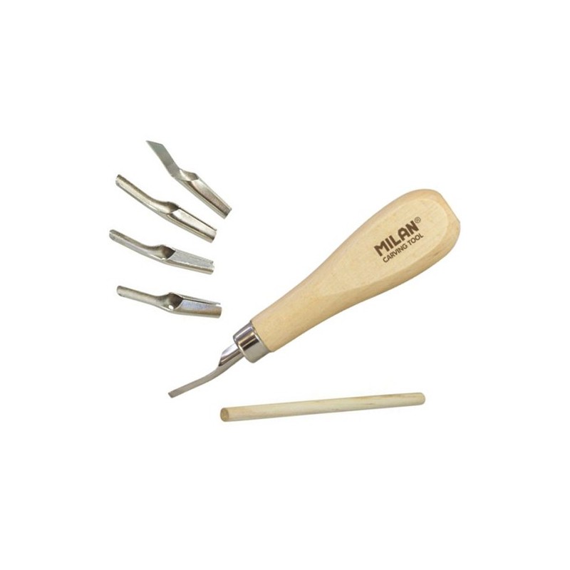 Materiais Belas Artes - Conjunto de cortador de linho com 5 goivas Milan | totenart.com