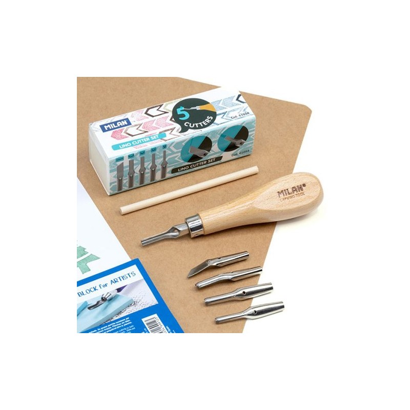 Materiais Belas Artes - Conjunto de cortador de linho com 5 goivas Milan | totenart.com