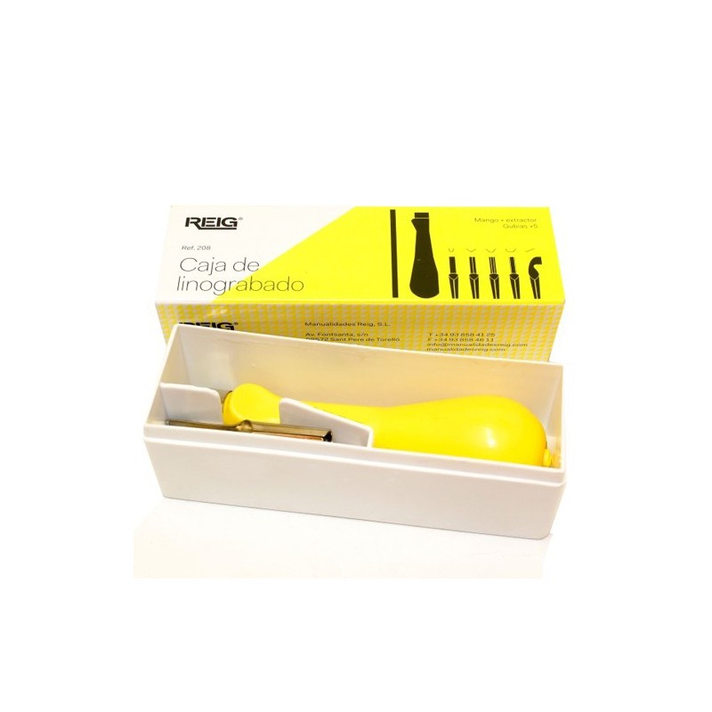 Caixa para linoleo, com cabo e 5 penas.