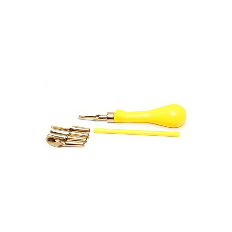 Caixa para linoleo, com cabo e 5 penas.