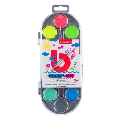 Materiais Belas Artes - Caixa Aquarela 12 cores metálicas e neon com pincel, Bruynzeel | totenart.com\n