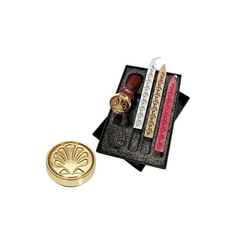 Conjunto Caligrafía 3 lacres de cores e Selo Concha