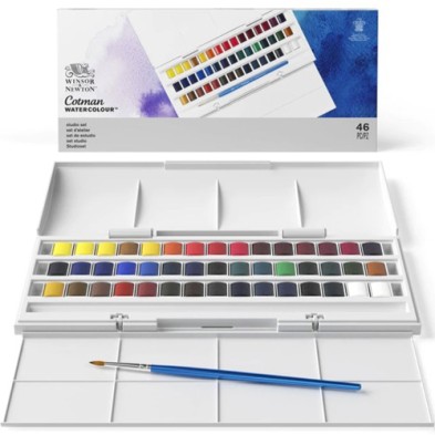 Materiais Belas Artes - Conjunto 45 aquarelas Cotman 1/2 godets Winsor & Newton | totenart.com\n