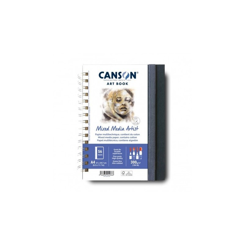 Materiais Belas Artes - Bloco Canson Art Book Mixed Media Artist, Capa dura, 300 gr, 21x29,7, Gr. Fine, 56 h. | totenart.com