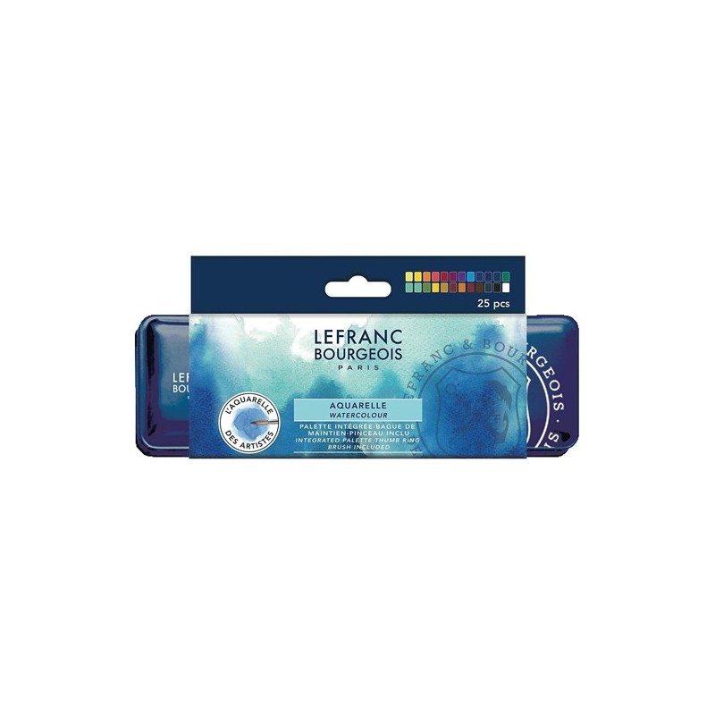 Materiais Belas Artes - Caixa aquarela Lefranc Bourgeois, 24 godets médios e pincel | totenart.com